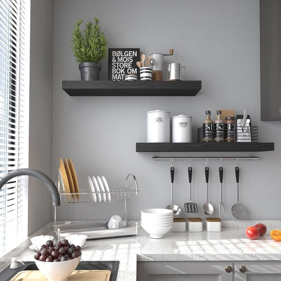 Floating Shelves for Wall- 17 Inch Natural Wood Black - Picture 2 of 6